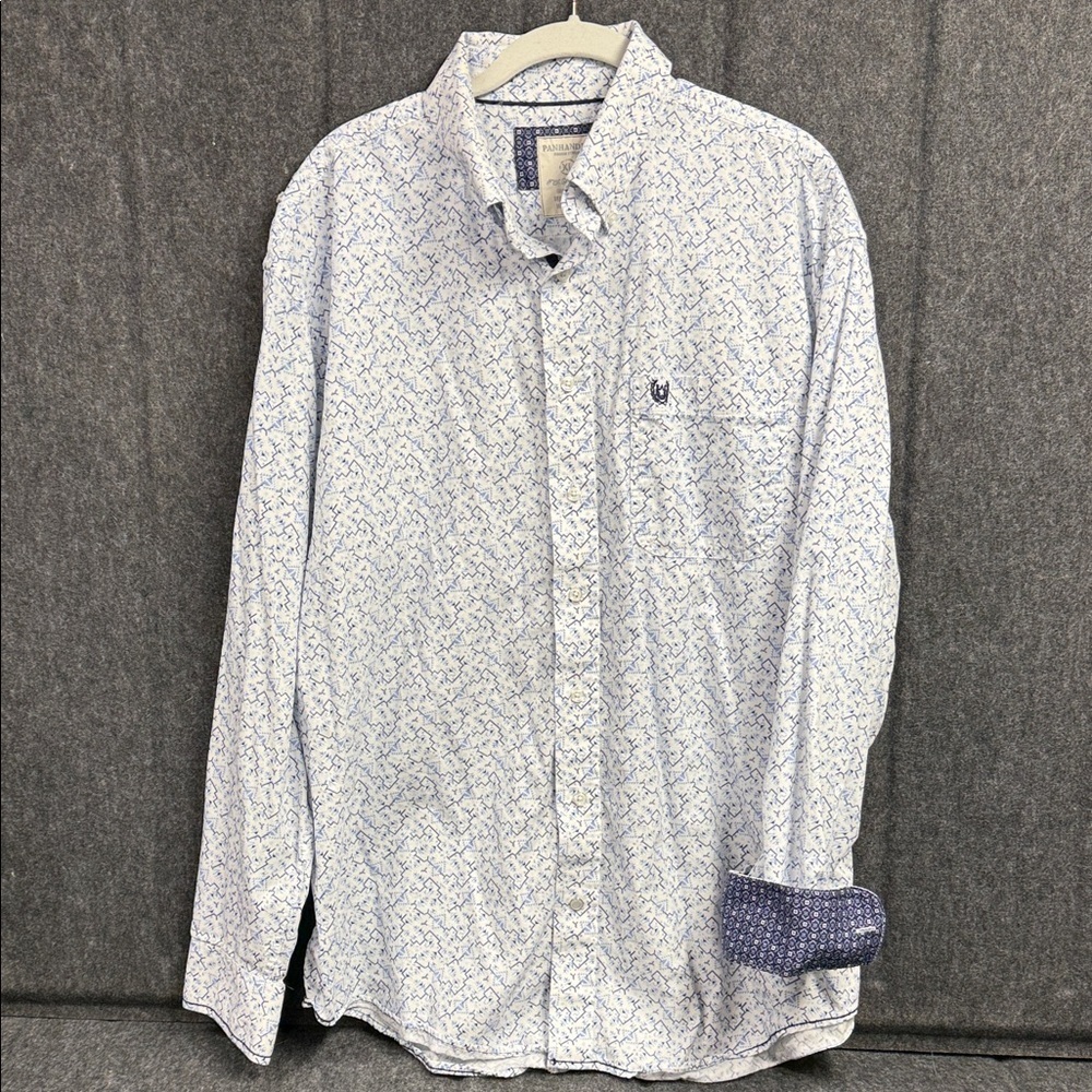 Panhandle Elegant White and Blue Patterned Men's Shirt